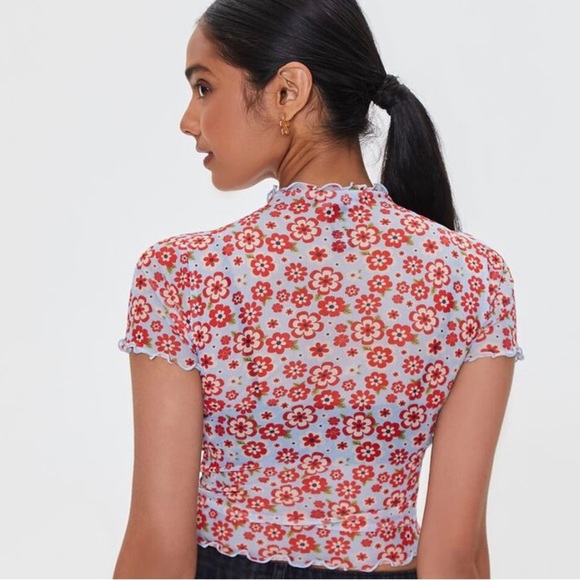 Forever 21 Floral Mesh Crop Top S - Picture 4 of 7